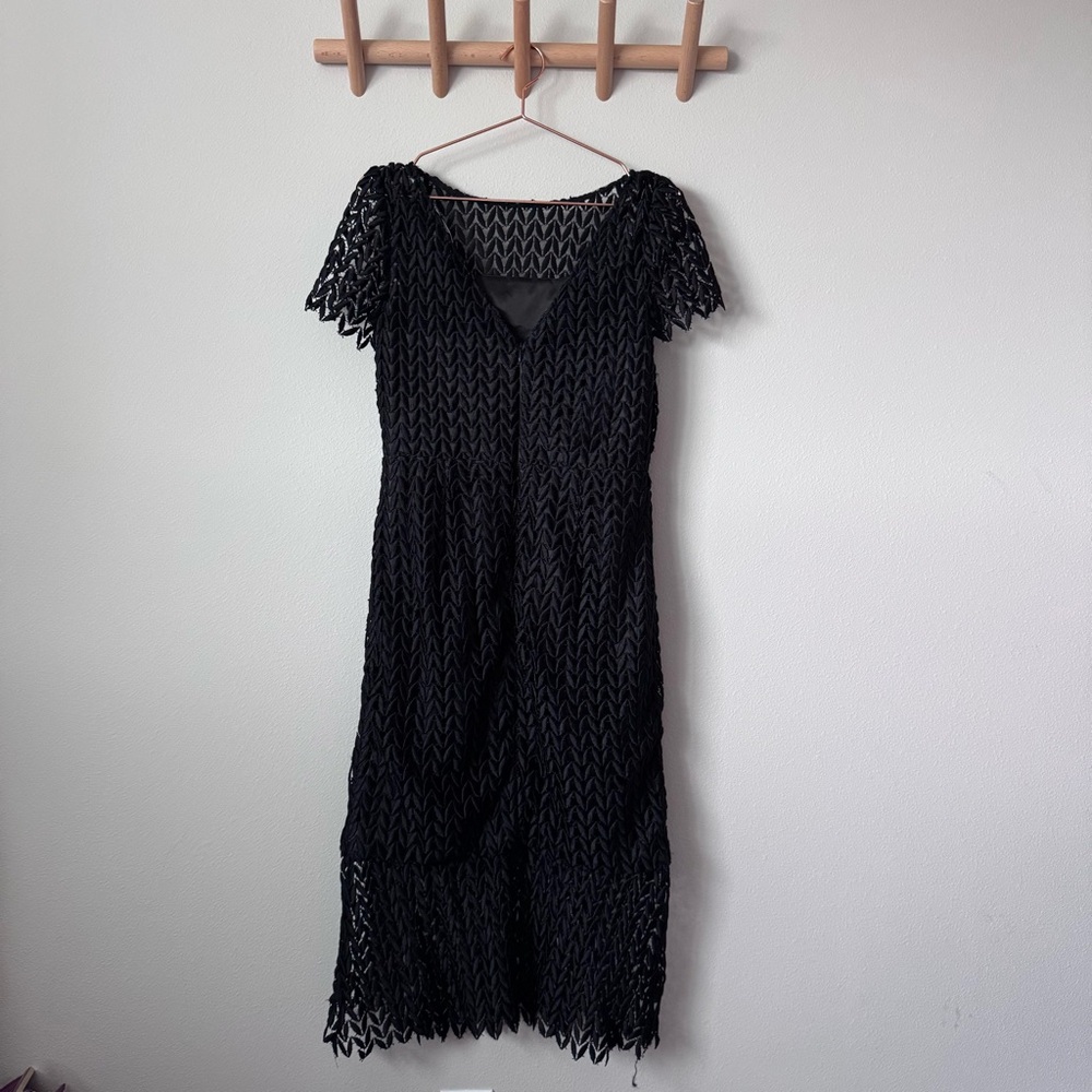 Kay Unger Black Tatum Floral Lace Midi Dress - Picture 7 of 13
